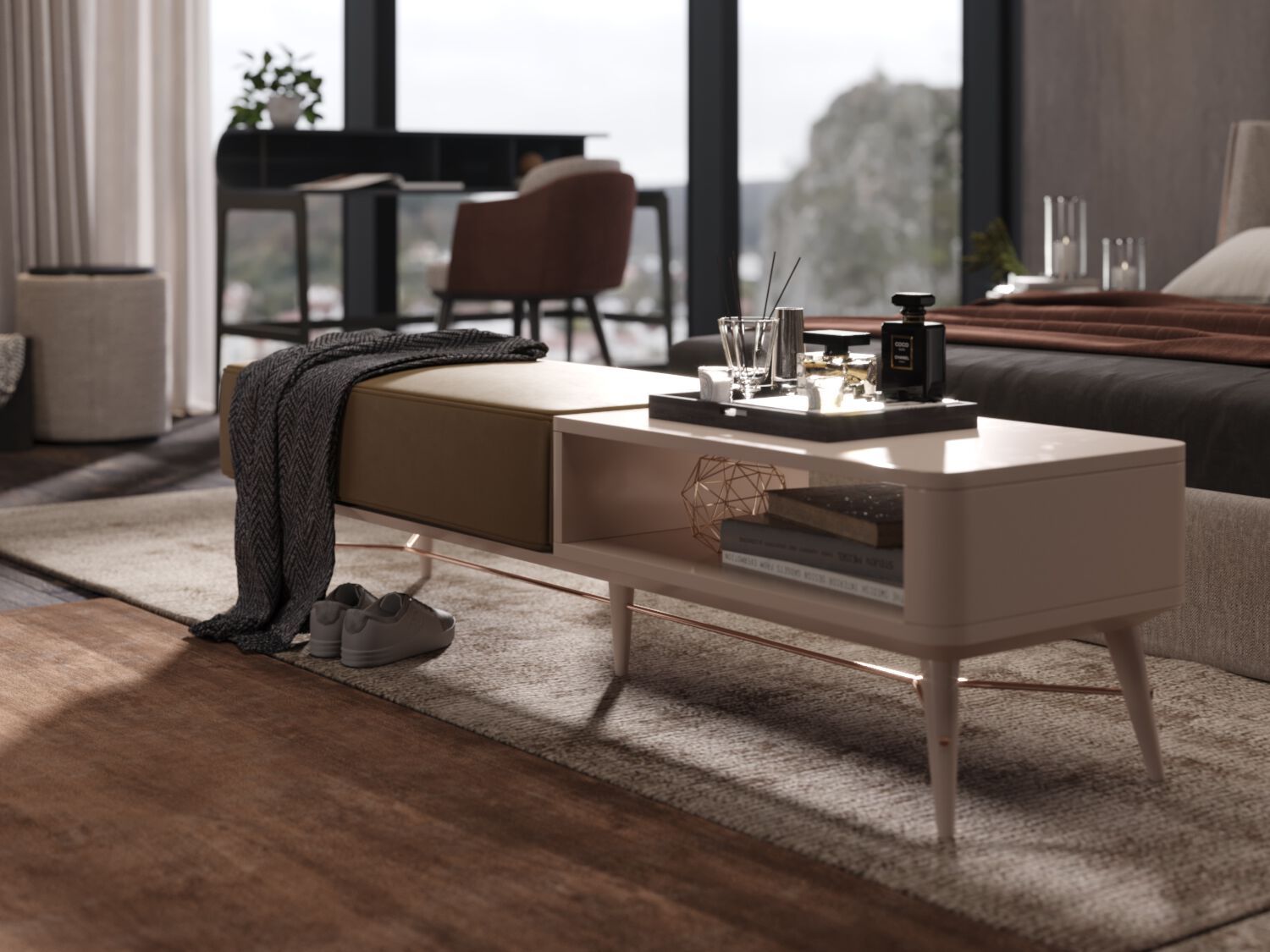 Мягкая скамейка из ткани PRADDY Natur ARCH-00008988 - Вид №1