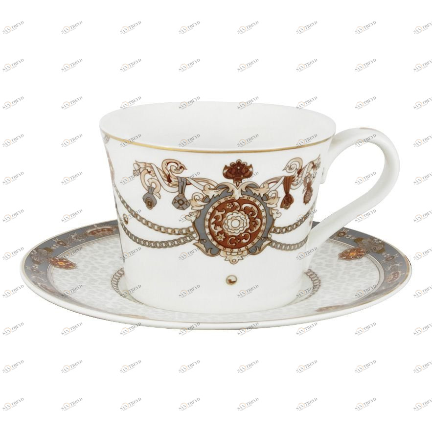 Чашка фарфоровая с блюдцем белая с серым "Принц Эдвард" ANNA LAFARG EMILY ПРИНЦ ЭДВАРД 00-3946859 Белый;серый 