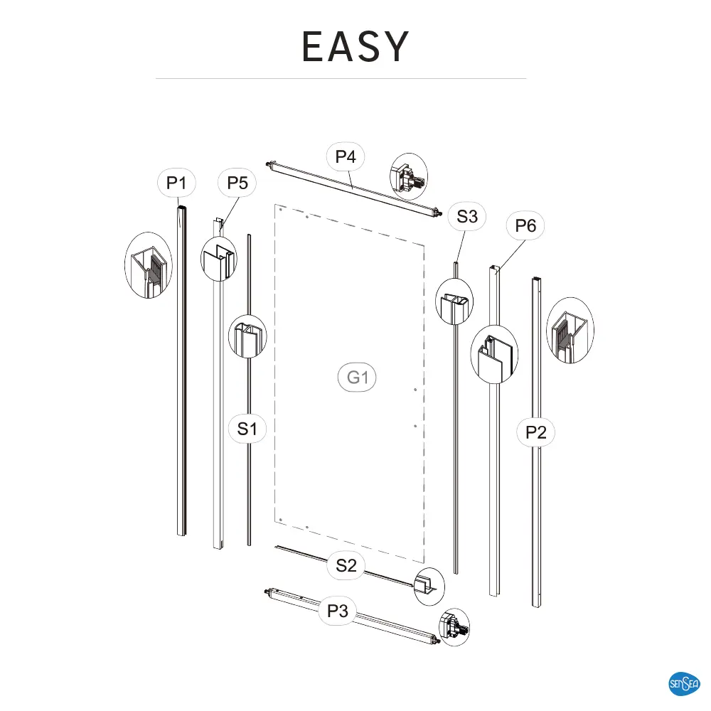 Стекло для распашной душевой двери Sensea Easy 100 см прозрачное цвет профиля на выбор 83631105 STLM-2113112 - Вид №44