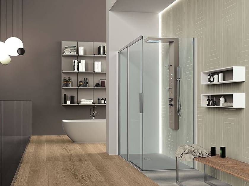 Стеклянная угловая душевая кабина с раздвижной дверью Gruppo Geromin Time Swing Plus ARCH-00024124