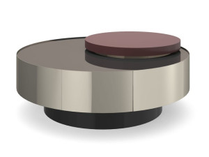 Низкий круглый журнальный столик из зеркального стекла с подносом