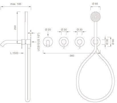 Ceadesign Настенный комплект из 2 смесителей для ванны с ручным душем Innovo Inv 58y - Вид №1