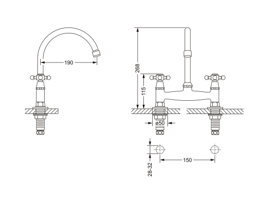 Смеситель для кухни на два отверстия JOERGER 109.20.640.000 - Вид №1