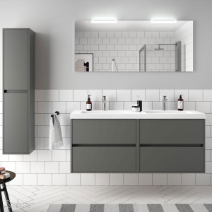 85095 SALGAR Комплект мебели для ванной NOJA 1400 MATT GREY + Раковина + Зеркало + Свет Мэтт Грей