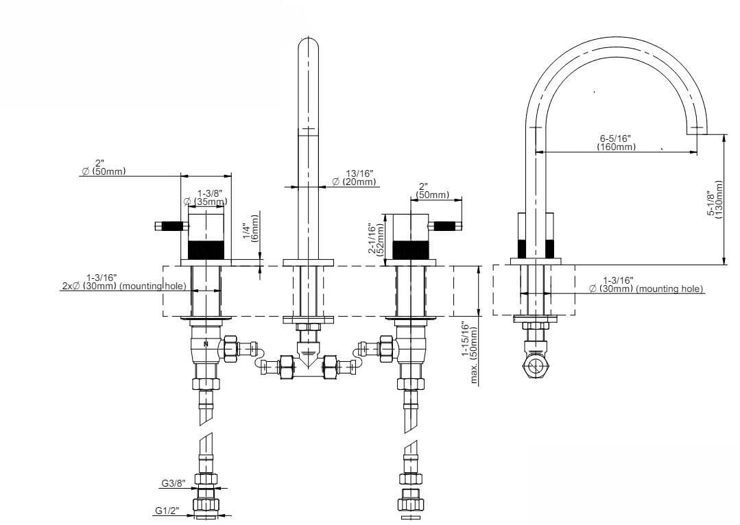 Хромированный латунный смеситель для раковины с 3 отверстиями Graff Cameo ARCH-00113518 - Вид №2