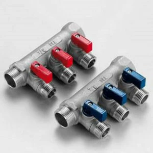 Коллектор НВ 3/4" с кранами никелированный TIEMME 4 выхода 1/2"Н 36мм (цвет флажков по выбору)