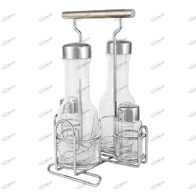 Бутылки для масла и уксуса с солонкой и перечницей 4 предмета серебро "Перле" REGENT ПЕРЛЕ 00-3946617 Прозрачный;серебро 