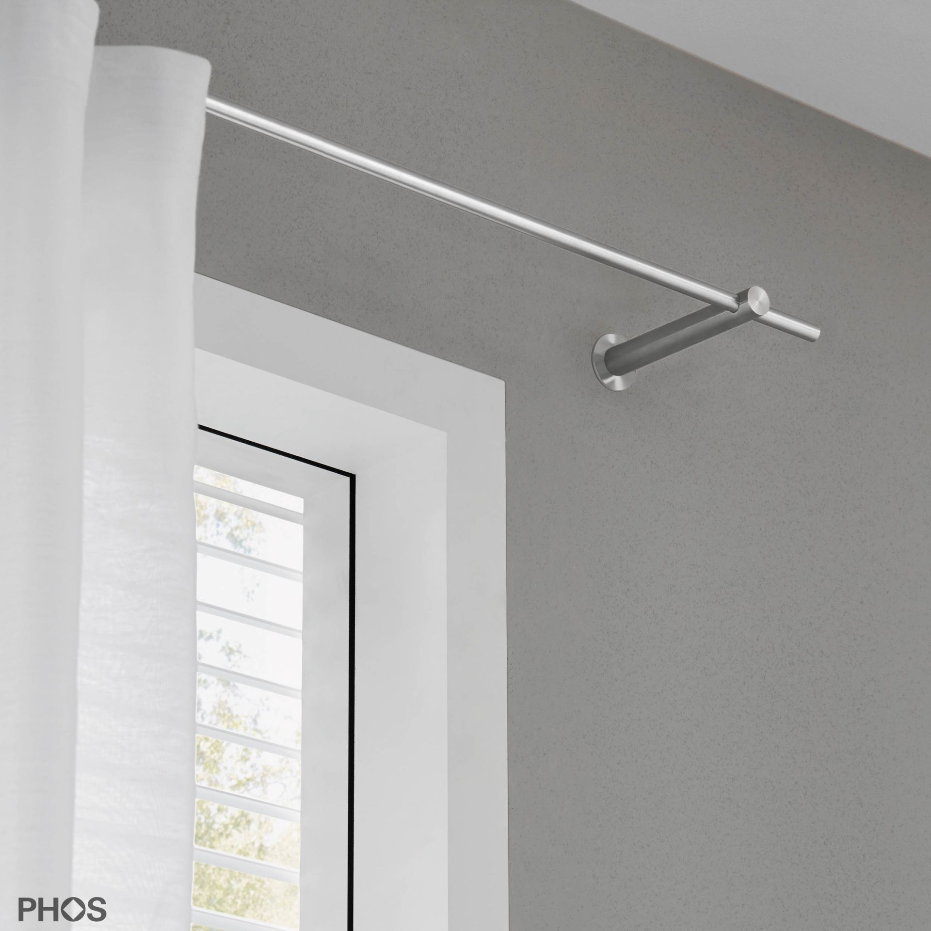 VS20-140-2800 Комплект карнизов: 280 см с 2 держателями и 1 держателем карниза в качестве центральной опоры (большое расстояние от стены) PHOS  - Вид №1