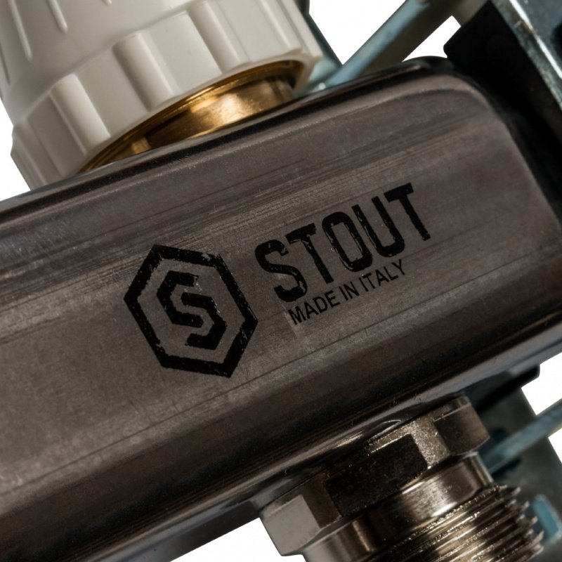 Распределительный коллектор из нерж. стали STOUT в сборе 3/4" х 1/4" х 10 выходов без расходомеров SMS0912000010 - Вид №1