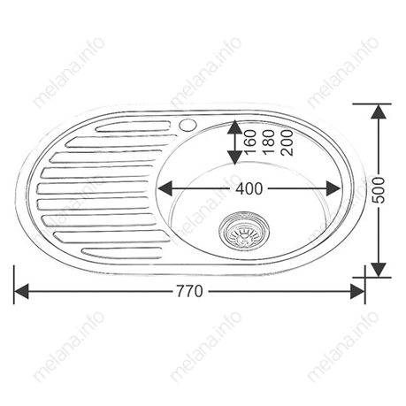 Мойка 7750 U MELANA 0,6/160 ДЕКОР врезная овальная с сифоном (180D ta *12) 180D ta (*12) - Вид №3