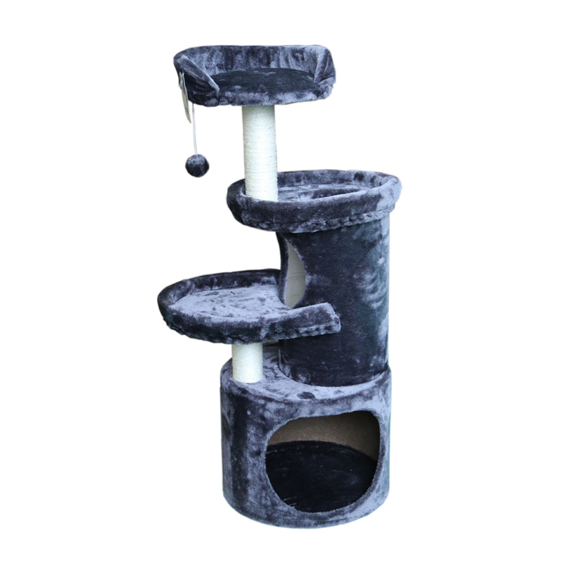 ПР0049182 Когтеточка для кошек трехуровневая с лежанками, домиком и игрушкой 40х40х105см серая Foxie 