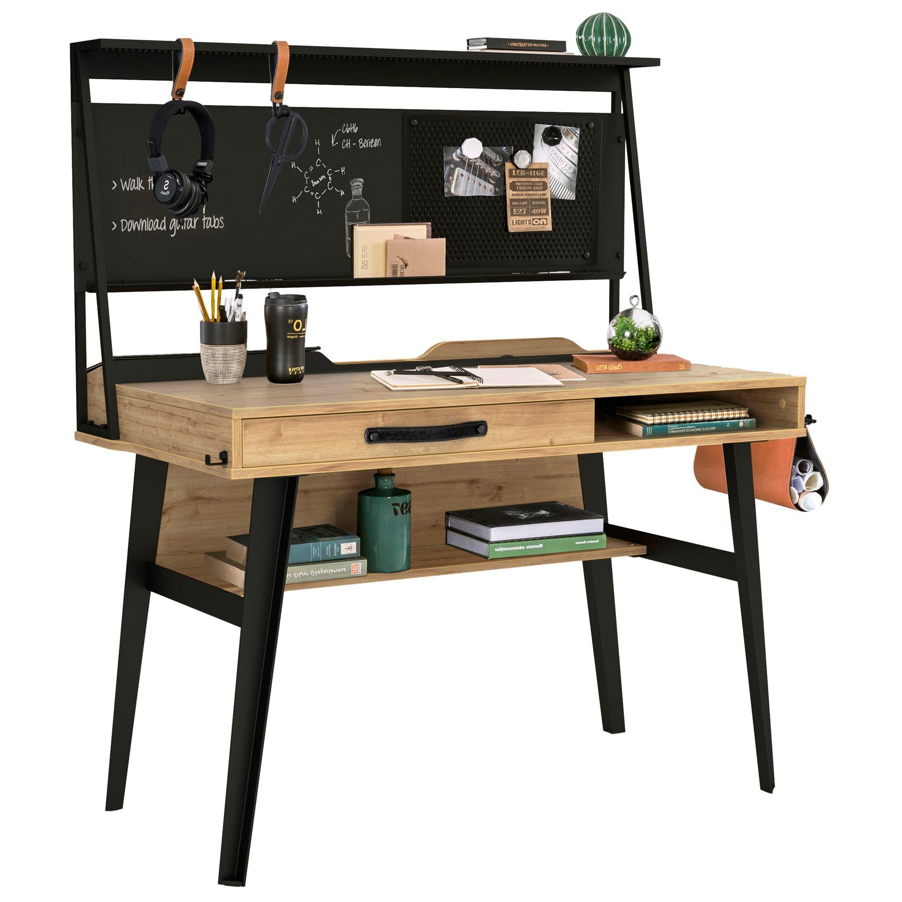 Письменный стол с ящиками и полкой 114 см светлый дуб Wood Metal M CILEK WOOD METAL 00-3832453 Черный;бежевый Santreyd  - Вид №1