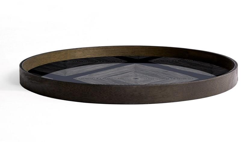 Ethnicraft Круглый поднос из дерева и стекла Linear flow 20912 - Вид №1