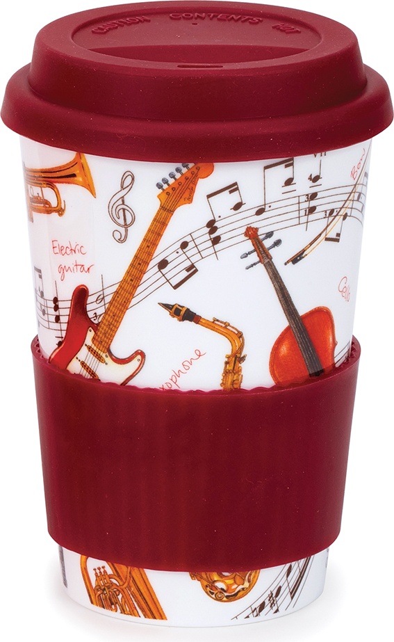 10632216 Dunoon Кружка с силиконовой крышкой Dunoon "Музыкальные инструменты" 440мл Фарфор костяной 