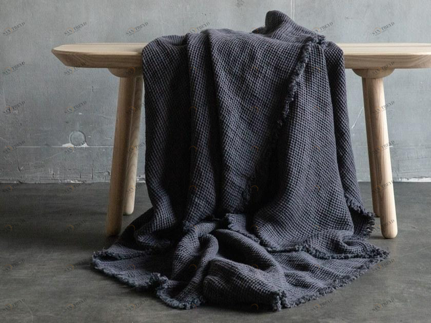 LinenMe Однотонный льняной плед ручной работы Washed waffle big 0773901 