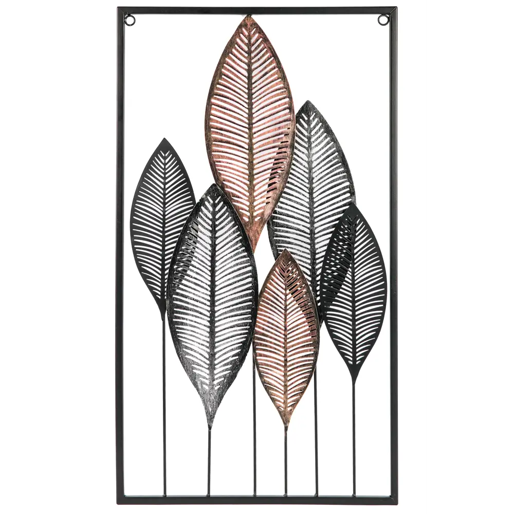 89356848 Панно настенное Листья металл 65x37 см черный STLM-0831798 Santreyd 