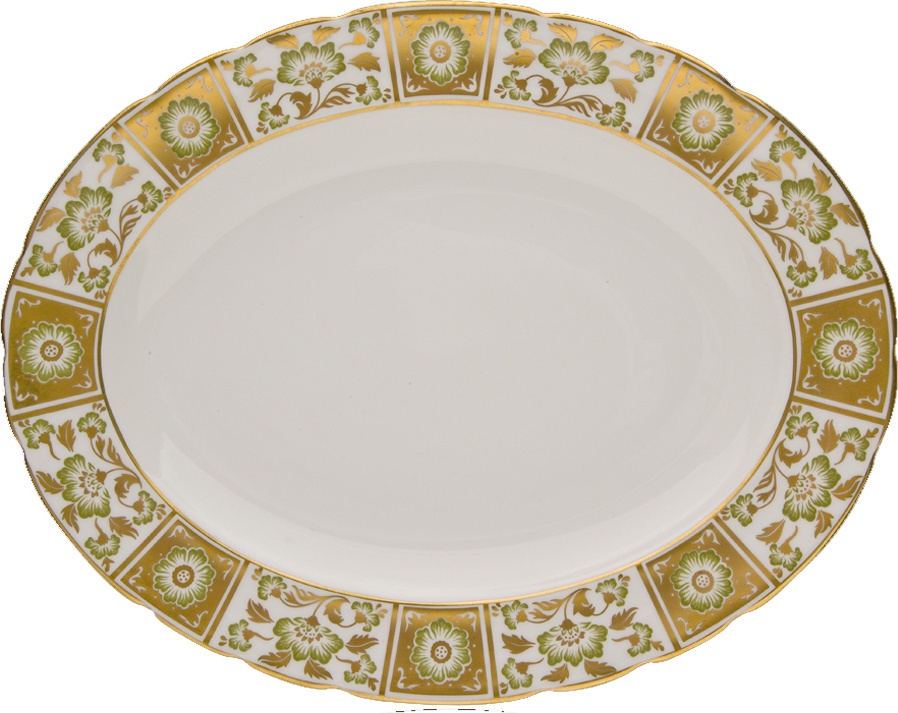 90772 Royal Crown Derby Блюдо овальное Royal Crown Derby "Дерби, зеленый декор" 38см Фарфор костяной 