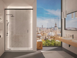 Стеклянная прямоугольная угловая душевая кабина с раздвижной дверью