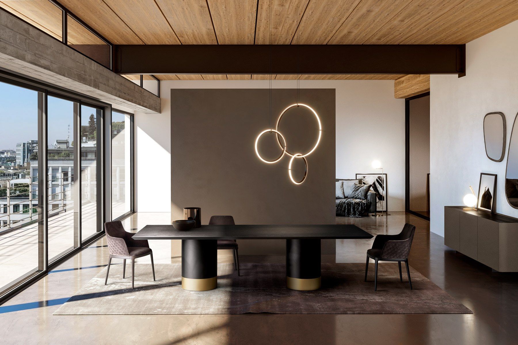 Деревянный прямоугольный стол с металлическим основанием EFORMA цилиндр ARCH-00035871 - Вид №3