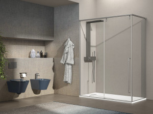 Угловая душевая кабина из закаленного стекла с раздвижной дверью