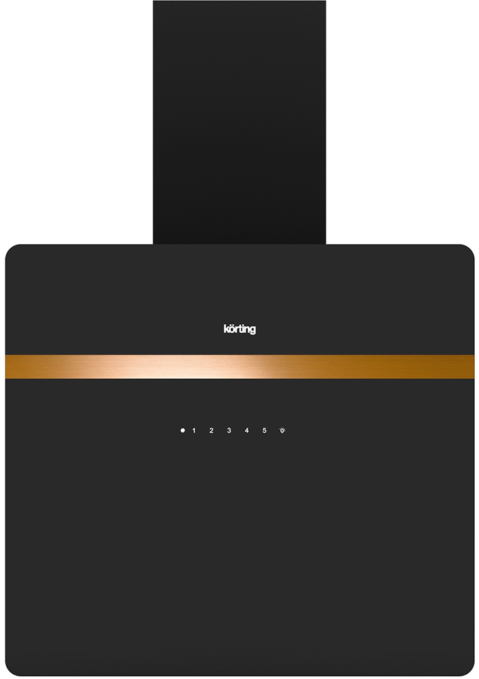 KHC 69131 GCN Вытяжки / ширина 60 см, вертикального типа, электронное сенсорное управление touch, 5 режимов, 950 м3/ч., таймер, пульт ду, алюминиевые жировые фильтры, led освещения, черное стекло + медь Korting Santreyd  - Вид №1