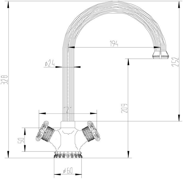 Смеситель ZorG Antic A 2005K-BR для кухонной мойки, бронза - Вид №1
