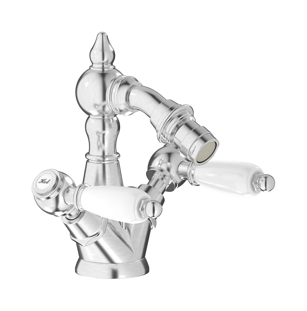 Смеситель для биде с 2 ручками в комплекте с донным клапаном. WE ARE IB hl225ss_2 Brushed Nickel Hermes