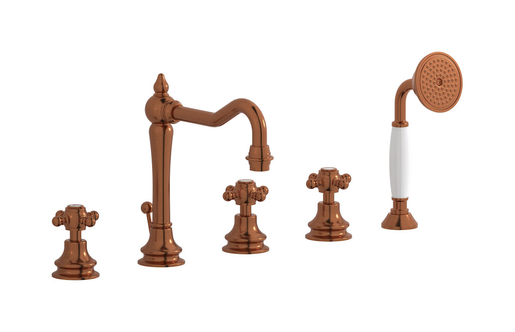 Смеситель на бортик ванной на 5 отверстий с дивертером и душевым гарнитуром. WE ARE IB hr396rr Antique Copper Hermes