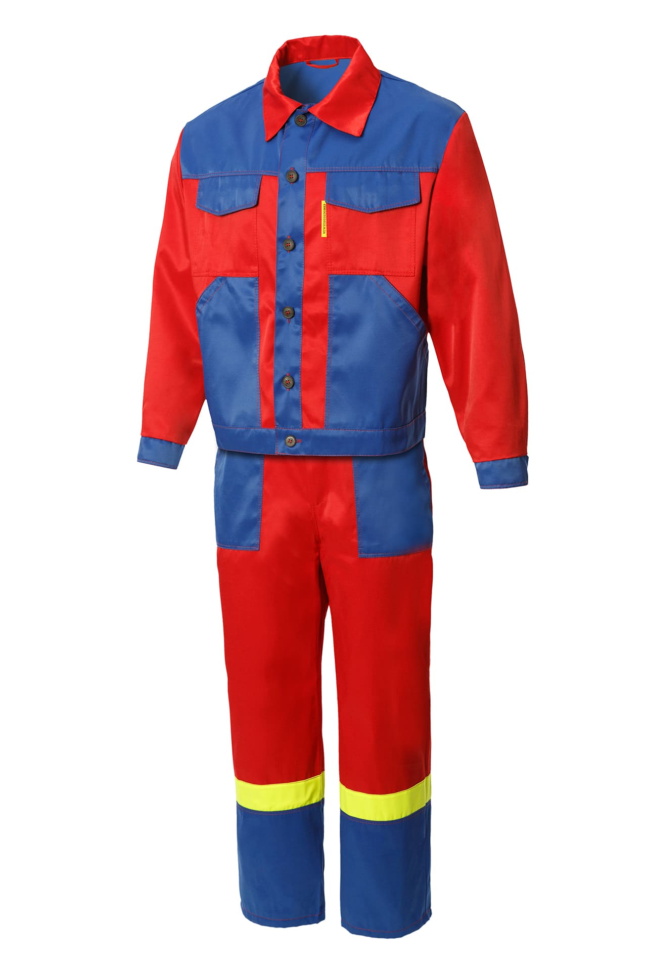 61634 Костюм "Мастер" с лимонной полосой красно-васильковый  Летняя спецодежда  размер 60-62/182-188 