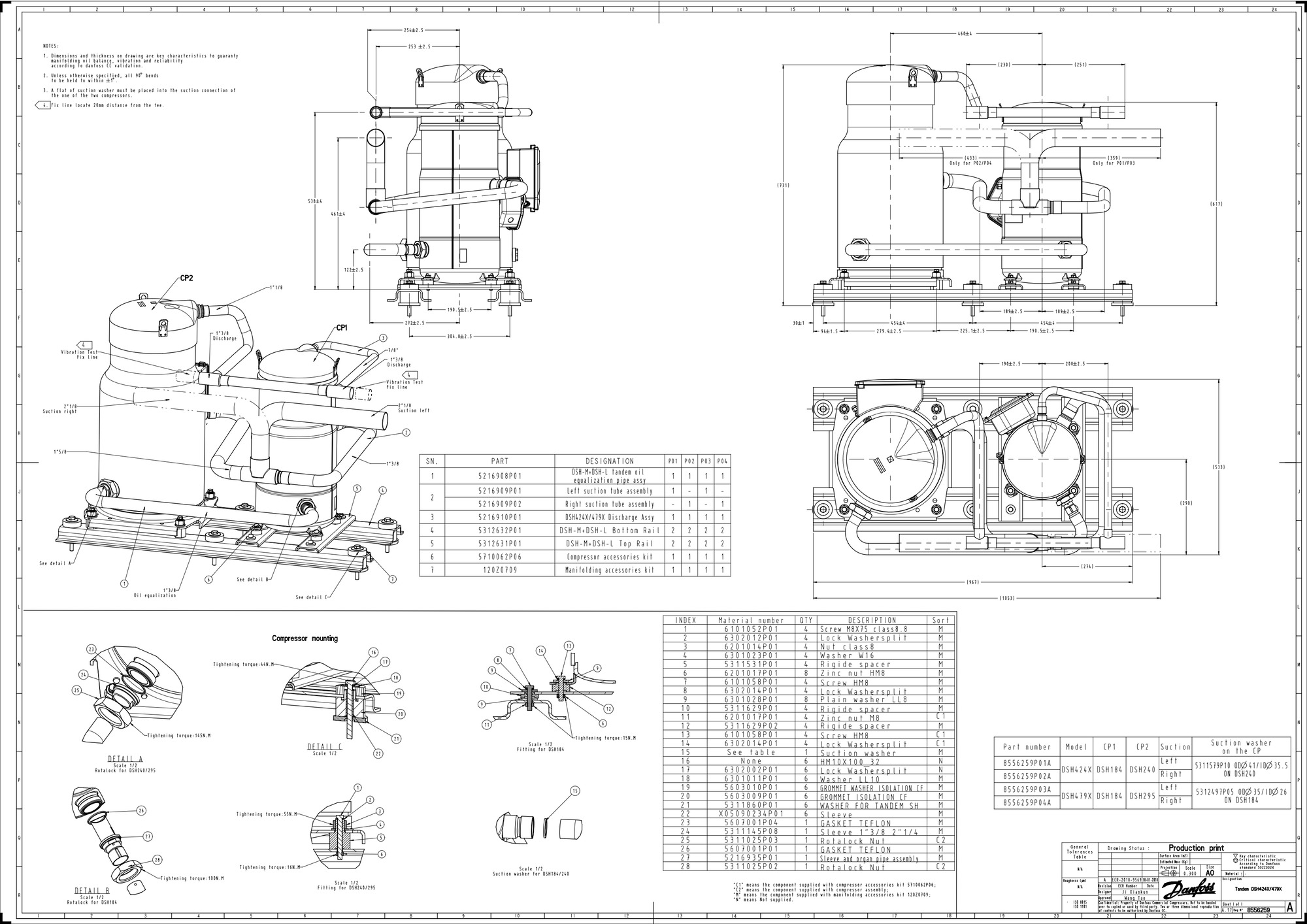 Danfoss DSH — Герметичные спиральные компрессоры, R410A DSH090A4ALC Компрессор спиральный 120H1183  - Вид №9