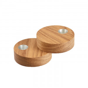 98413 Подсвечник для высоких свечей, круглый 9х5см, набор 2шт, натуральный дуб;LIND DNA