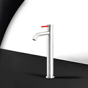 Смеситель для раковины сталь глянцевая с красной ручкой Toki Radomonte TKS3LCIL15