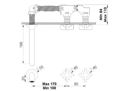 Хромированная латунь 3 отверстия настенный смеситель для раковины rvb TIMES ARCH-00029937 - Вид №2