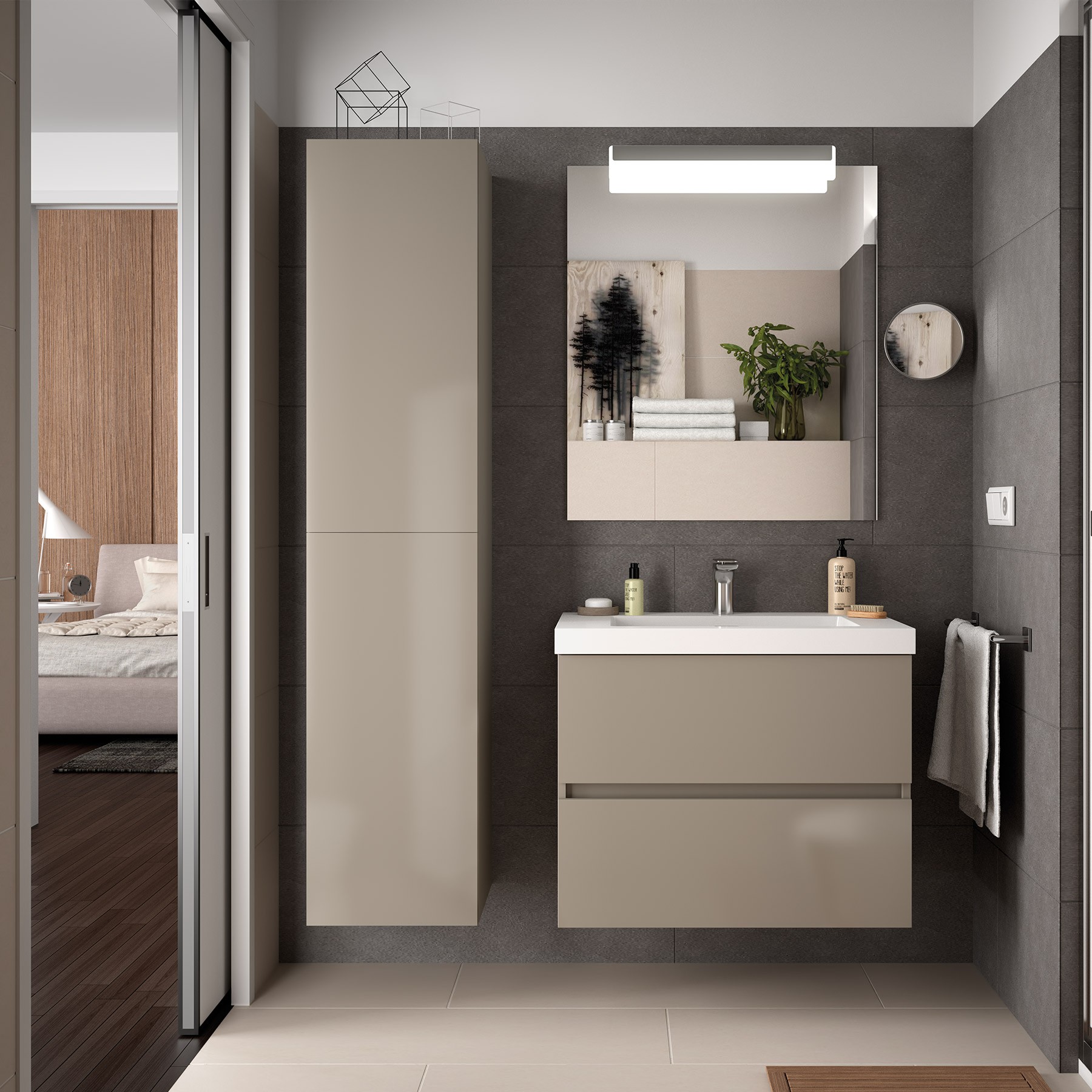 23224 SALGAR Колонна АЛЬЯНС 1600 двусторонняя 2-дверная нажимная GLOSS TAUPE 350 x 1600 x 349 мм Глянцево-серо-коричневый  - Вид №1