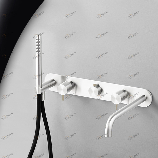 Смеситель для ванны глянцевая сталь с бежевой ручкой Toki Radomonte TKI52LCIL28