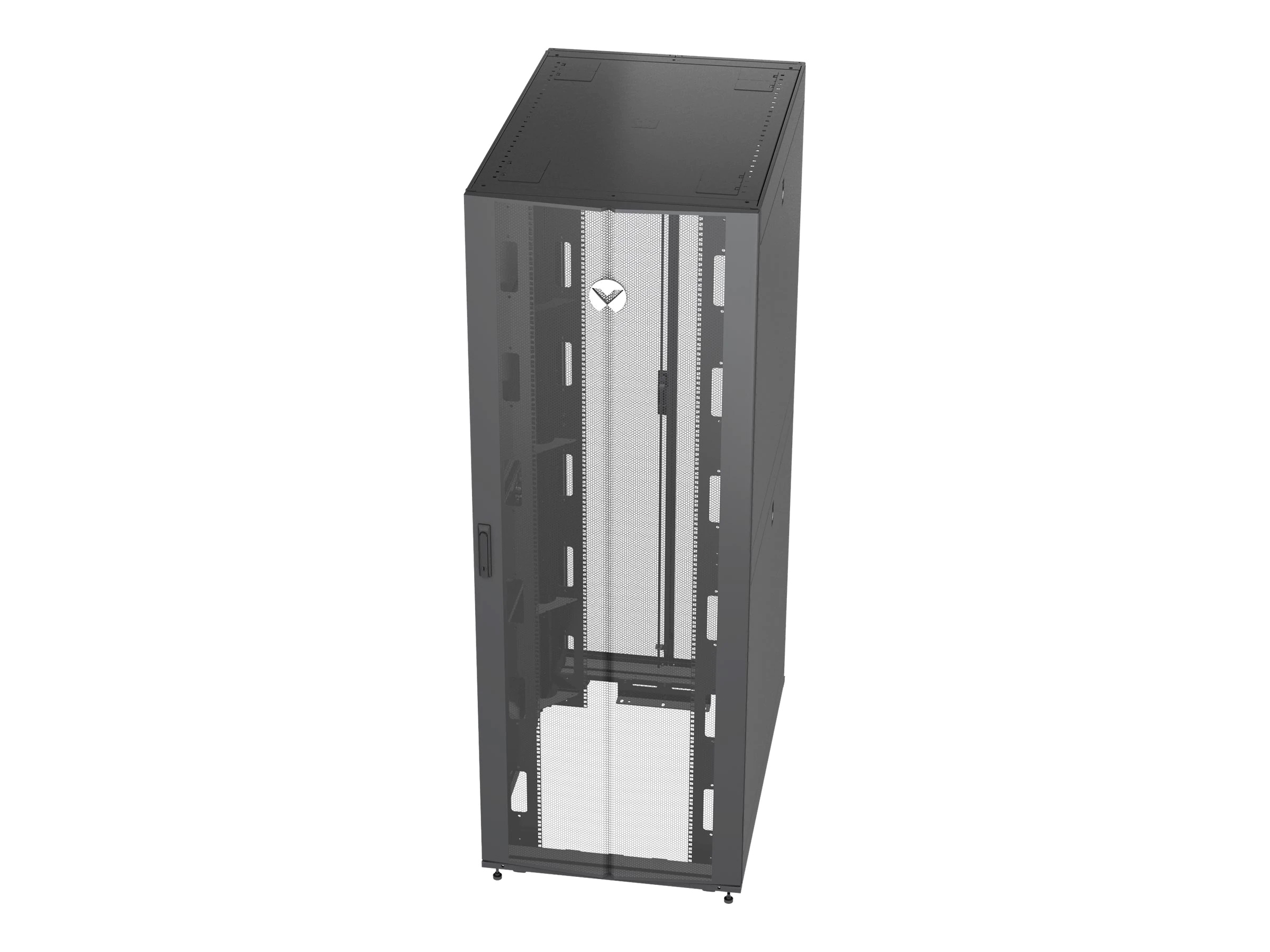 VR3107 Vertiv шкаф 48u 2265x 600x1100мм, 77% перф. передняя дверь с замком, 77% перф. распашная задняя дверь с замком, 4x19” серверных направляющих, боковые панели, крыша, ролики и регулируемые ножки, 2 органайзера для pdu и кабелей, 50хm6 гаек и винтов Santreyd  - Вид №1