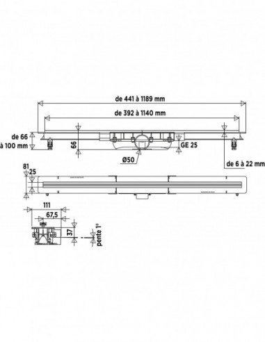 569300 000 00  Плоский желоб для душа Panama, регулируемый от 400 до 1200 мм, в комплекте уплотнительная планка Valentin Хром  - Вид №7