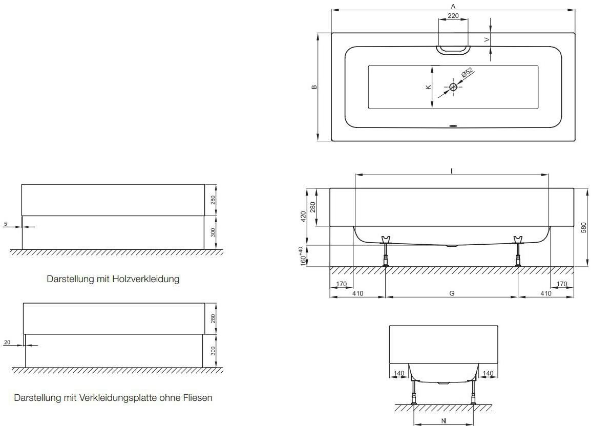 Bette Полувстраиваемая ванна Betteone 3313 cfxxh/3314 cfxx - Вид №15