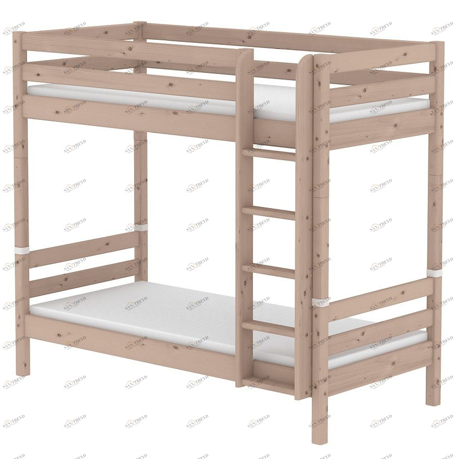 Кровать Flexa Classic высокая двухъярусная с прямой лестницей, коричневая, 200 см 90100381101