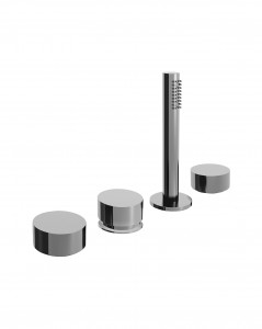 A267  Набортный смеситель для ванныбез излива ручки на 4 отверстия переключатель на 2 потока с кнопкой ручная лейка FIT гибкий шланг 150 см картридж керамический 90° впуски 3/4'' подводка Fantini Rubinetti AF/21