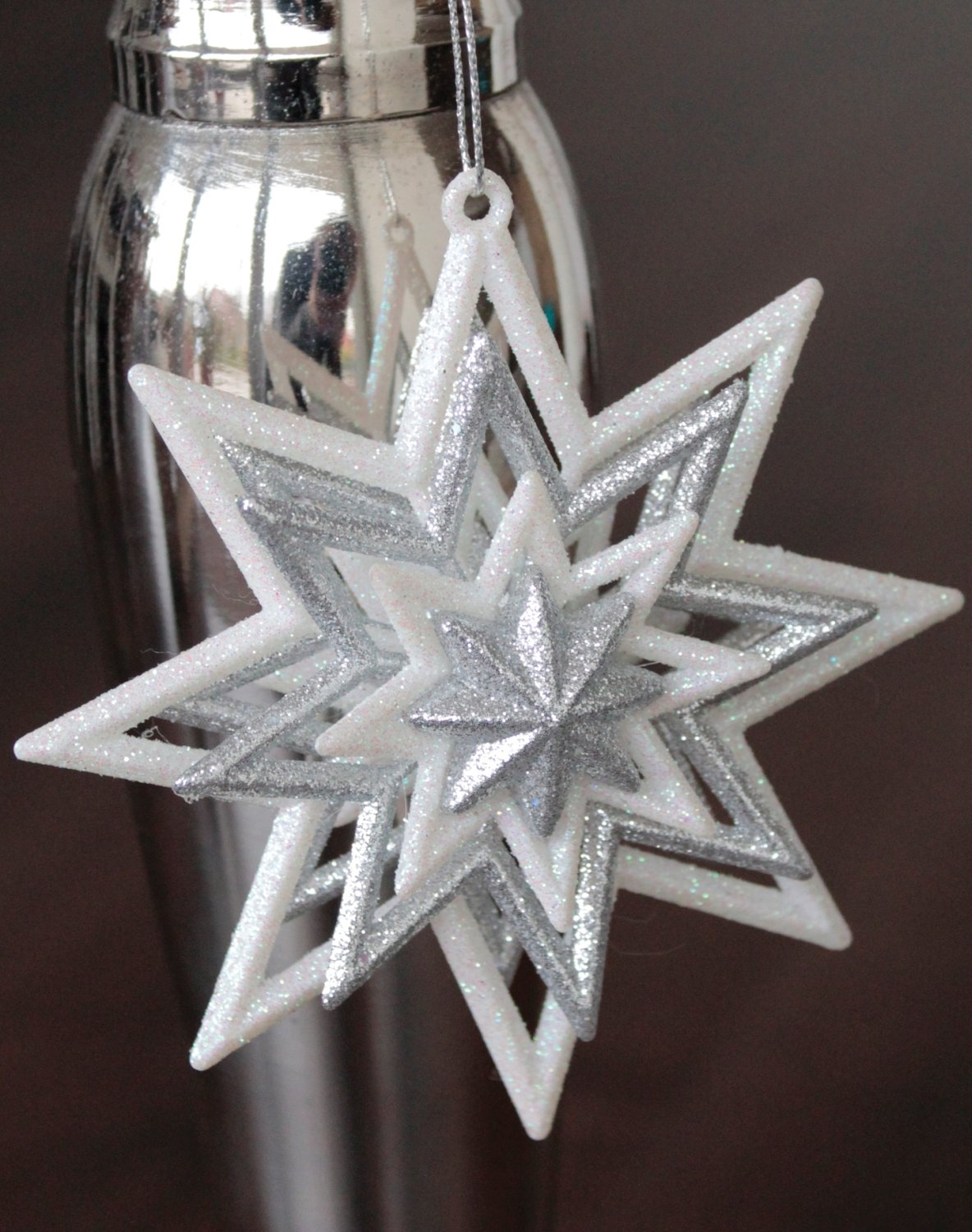 1301 796 a2 Декоративная звезда, акрил, с блестками, 2 шт., Ø 11 см, бело-серебристый H-andreas  - Вид №2