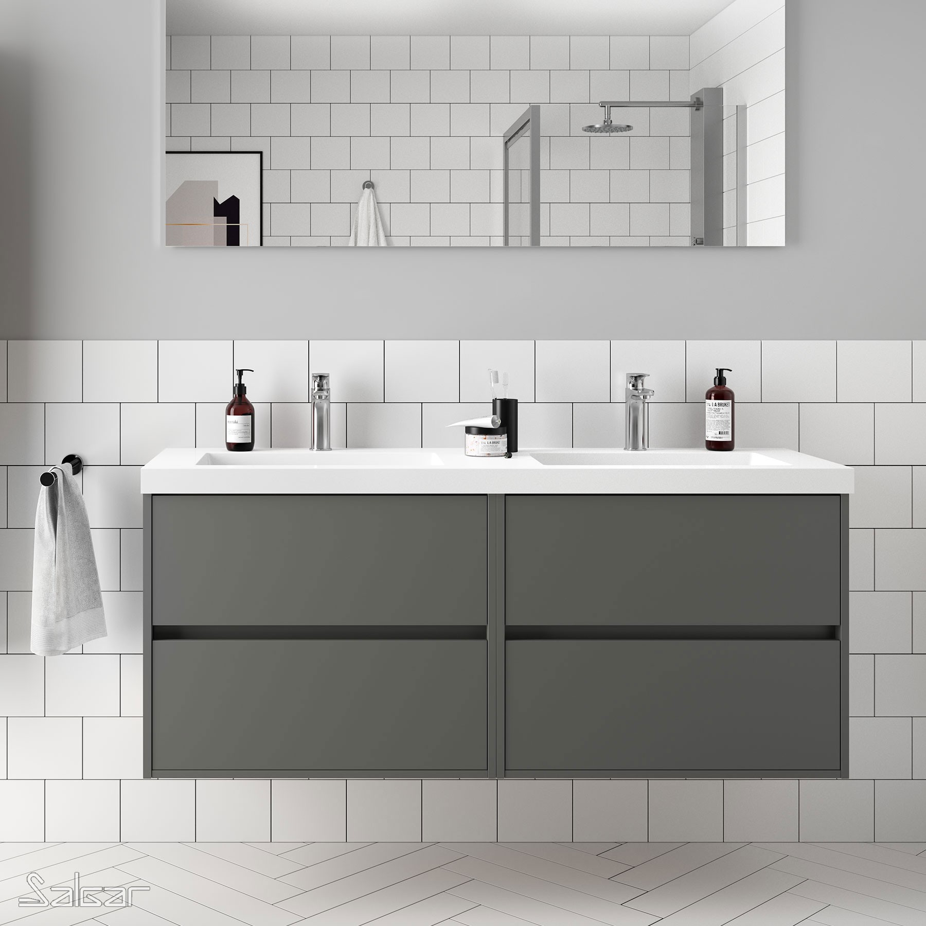 85099 SALGAR Мебель для умывальника NOJA 1400 MATT GREY + Раковина Мэтт Грей