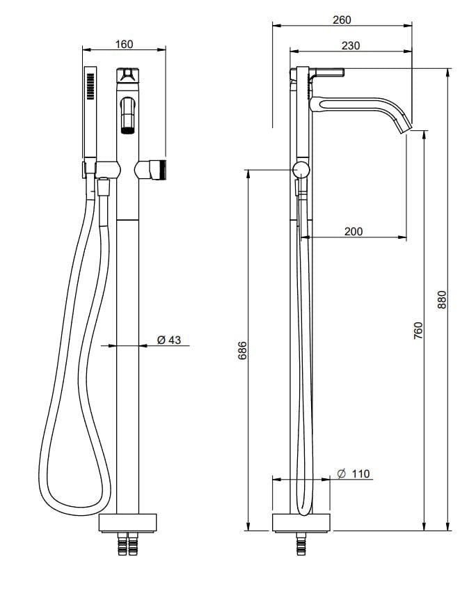 Латунный смеситель для ванны с ручным душем Rubinetterie Treemme Aurelia ARCH-00099170 - Вид №2