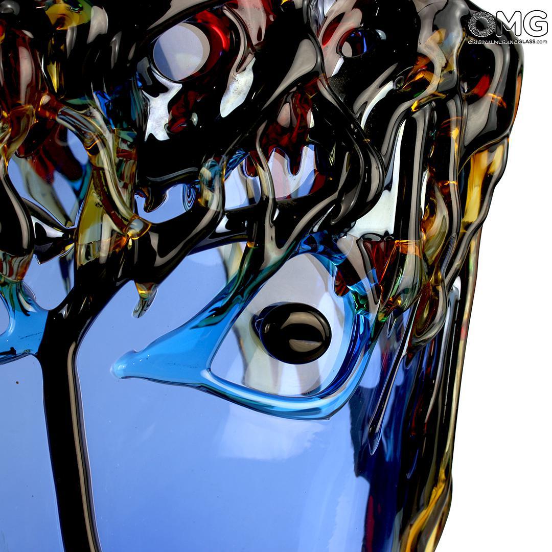 4607 ORIGINALMURANOGLASS Ваза Musana Face - синяя - муранское стекло OMG 26 см  - Вид №1