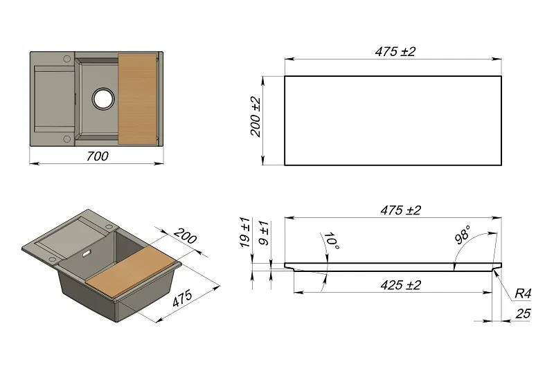 ES-7003, ЧЁРНЫЙ, кухонная мойка, кварц, ESTETICA GRANULA 7003-ST242 - Вид №4