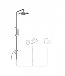 811 / EQPR Душевая стойка из латуни с внешним подключением воды, переключателем, мм. Квадратная лейка душа 200x200, раздвижная опора для душа, ручной душ и мм. Гибкий шланг 1500. Bongio Wellness