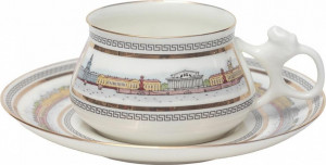 80281 Императорский фарфоровый завод Чашка с блюдцем "Набережные Невы" "Билибина" Фарфор костяной