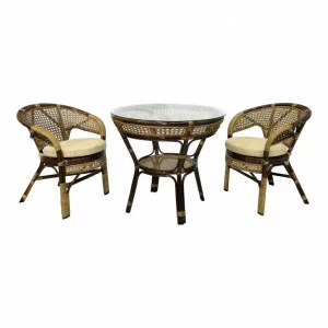 Обеденная группа коричневая, столик и кресла на 2 персоны Java-1 ЭКО ДИЗАЙН CLASSIC RATTAN 129627 Бежевый;коричневый
