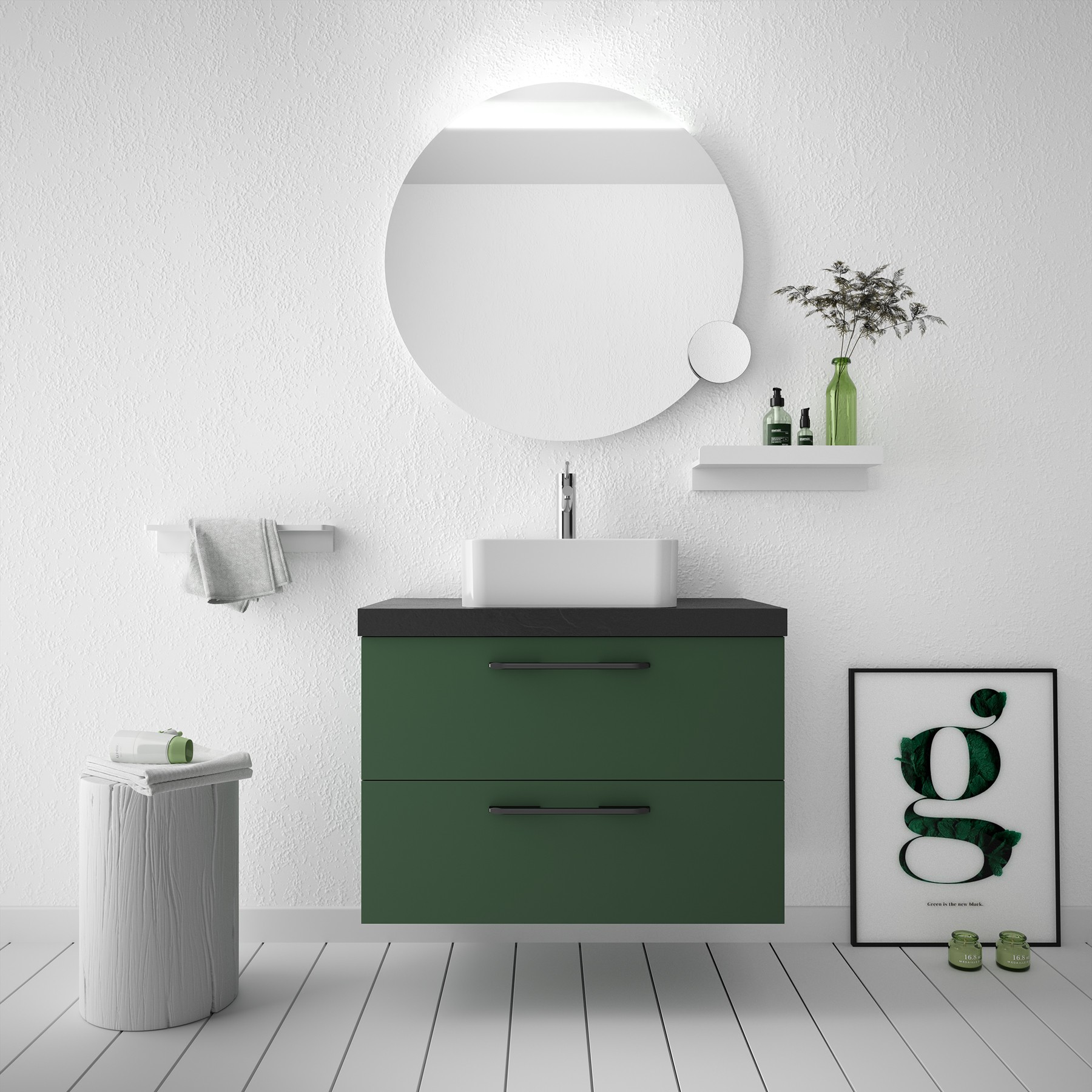 81709 SALGAR Мебель для умывальника FUSSION CHROME 800 2 ящика ROYAL GREEN 797 x 540 x 450 мм Королевский зеленый