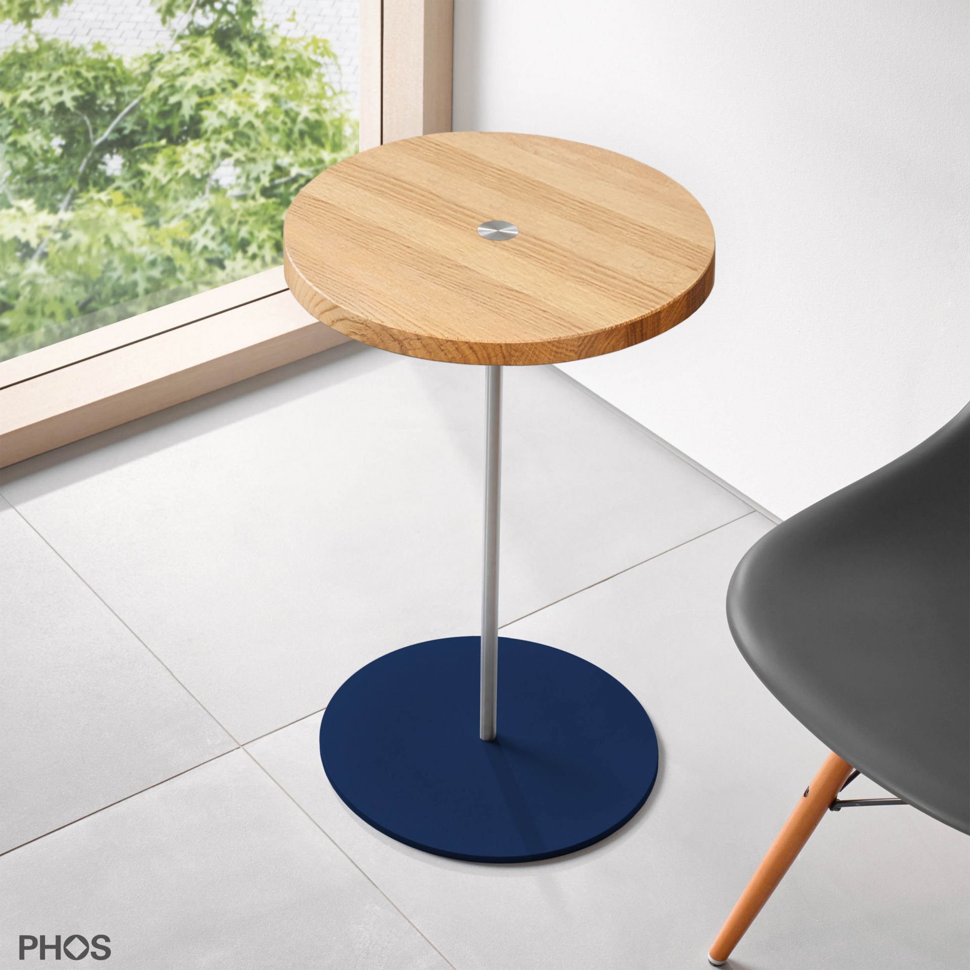 BT600-Eiche-BPB Приставной столик, высота 60 см, столешница из дуба, основание синее PHOS 